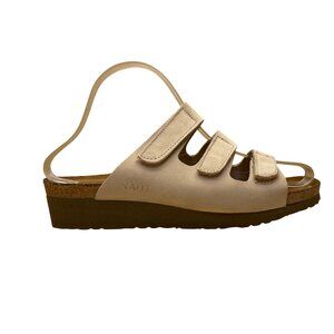 Naot Women’s Beige Leather Strap Cork Footbed Adhesive Closure Sandals Size US8